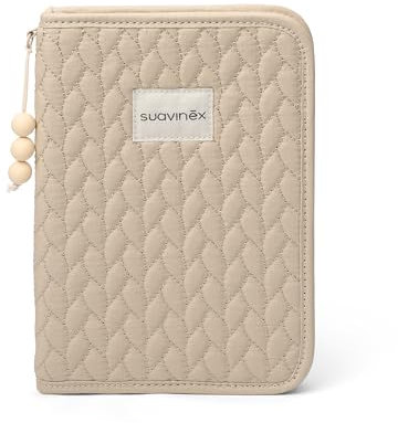 Suavinex, Protège Carnet de Santé Bébé, Pochette Documents, Étui pour Ranger et Organiser, Carnet Maternité, Fermeture Éclair, Résistant à l'Eau, Cadeau Nouveau-né, Poches Intérieures, Coton, Beige