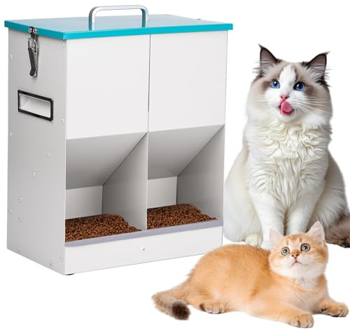 Futterautomat Katze 2 Näpfe, Automatischer Futterspender Trockenfutter 10L | Metall, Stabil, Näpfe Für Miniatur-Haustierhunde