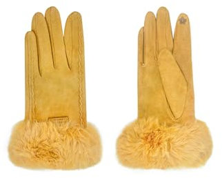 QUEEN HELENA G03 G03 Winterhandschuhe, warm, aus weichem Wildleder, elegant, für Damen, G03-2 Gelb, Einheitsgröße