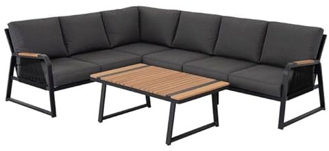 OUTLIV. Siena Ecklounge, L-Form, Eukalyptus/Polyester | Eukalyptus/Polyester, inkl. Kissen, 188x86x80,5 cm, Anthrazit/ Schwarz/ Dunkelgrau, für Garten und Terrasse