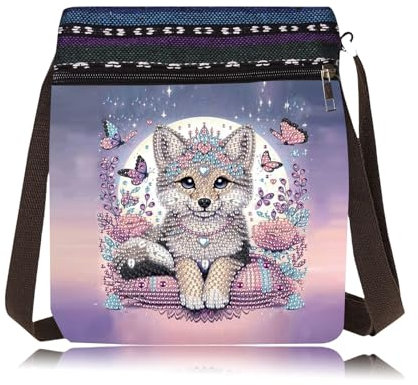 CXINLky 5D DIY Diamond Art Painting Crossbody Tasche, Diamont Art Messenger Tasche, Umhängetasche Münzgeldbörse Make-Up Schultertasche Reißverschluss Handtasche für Damen-16-Fuchs