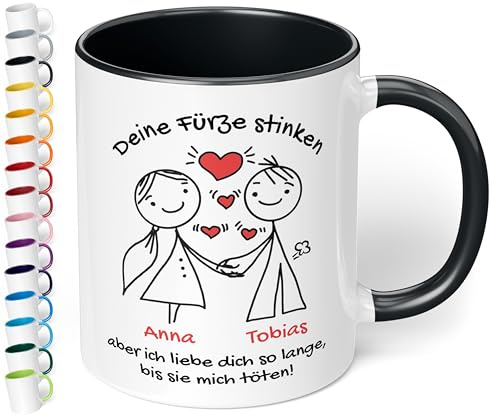 Personalisierte Tasse zu Valentinstag „Deine Fürze stinken“ – Geschenk für Partner, Freund, Freundin - Keramik, ca. 330ml, Schwarz