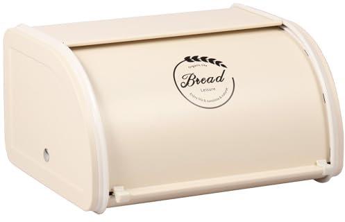 Metal Bread Bin with Roll Up Front Lid Countertop 25.5x21x14cm Retro Small Bread Box Kitchen Food Storage Bread Container for Homemade Bread, Toast, Bagel Dry Food Fruits(White)