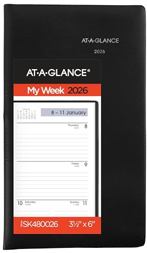 AT-A-GLANCE Tagesplaner 2026, Wochenplaner, 8,9 x 15,2 cm, Taschenformat, offene Terminplanung, DayMinder, Schwarz (SK480026)