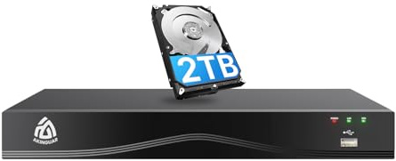 Akinguar 8CH 4K PoE NVR Überwachungssystem Rekorder mit 2TB Festplatte | 8MP PoE Videoüberwachung für Sicherheit 24/7 Aufnahme, Unterstützt 8MP/5MP/1080P, Kompatibel mit Akinguar-PoE-Kameras