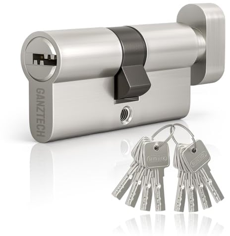 GANZTECH 40T/40(80mm) Serrure de barillet de porte en nickel,clé à clé avec 8 clés à fossettes horizontales,serrure à cylindre euro en Alliage d’aluminium,Applicable à composites et UPVC