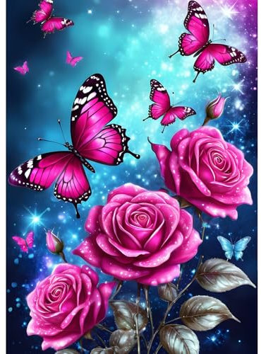 QQYRHN 5D Rosen Blumen Diamond Painting Kit für Erwachsene Anfänger Schmetterling Diamant Kunst Kits Vollständiges DIY Traumland Diamantstickerei-Set Perfekt zur Entspannung und Dekoration 30x40 cm