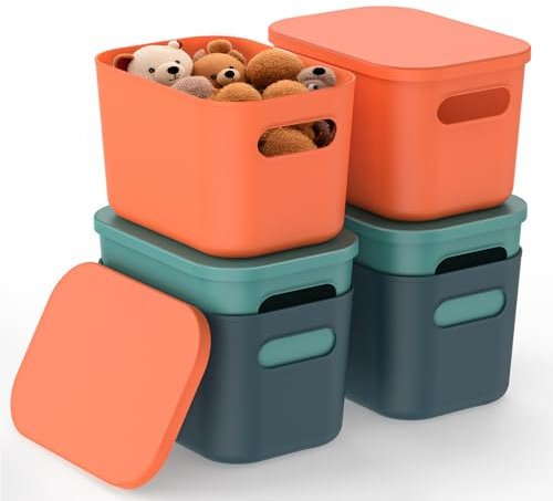 johgee 6er-Set Aufbewahrungsbox mit Deckel, Kunststoff Aufbewahrungsboxen, Stapelbare Ordnungsboxen Aufbewahrung, Aufbewahrungskorb für Regal, Küche, Schlafzimmer, Schrank, Badezimmer