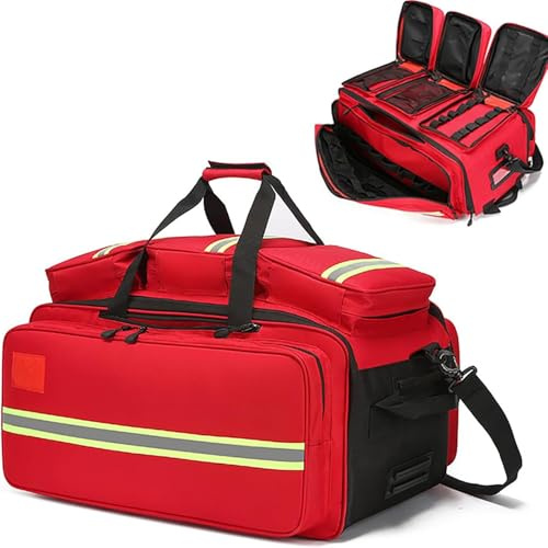 Professionelle Arzttasche leer, Rettungstasche für Notfall Zubehör, große Kapazität Medical Bag Organizer mit mehreren Fächern, Trauma Tasche Ideal für EMT, EMS, Sanitäter(Red)