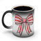 Jubonexis Tazza da caffè in ceramica con motivo a righe rosse e bianche, con fiocco che cambia colore, 325 ml
