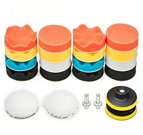 22 Pcs 3 Inch Car Polishing Pads for Drill, Buffing Pad Kit Buffer Polisher Attachment Kit Sponge Pads, M10 Drill Adapter for Car Polishing, Waxing, Sanding, and Detailing
