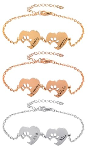 yrozvw Personalisierte Name Herz-Armband mit Haustier Pfote benutzerdefinierte Hund Pfote Text Armband Schmuck Geschenk für Frauen Haustier Katze Gedenkgeschenke