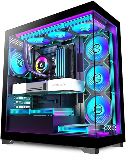 ANSAITE PC-Gehäuse ATX 7×120 mm ARGB PWM-Lüfter vorinstalliert ,Mid-Tower Gaming PC-Gehäuse, Vollansichtiges Doppel-Hartglas Computer-Gehäuse mit Type-C, 360mm Radiator Unterstützung