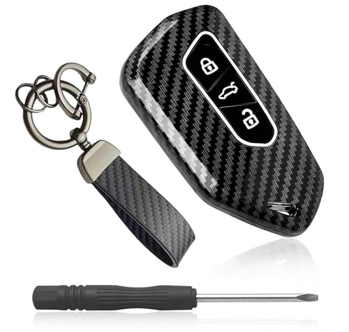 Ruvan Schlüsselhülle für VW Golf 8 ID.3 ID.4 ID.6, Carbon Design Autoschlüssel Hülle für Seat Leon MK4, Skoda Octavia, 3-Tasten Schutzhülle Cover mit Schlüsselanhänger Set, Schwarz