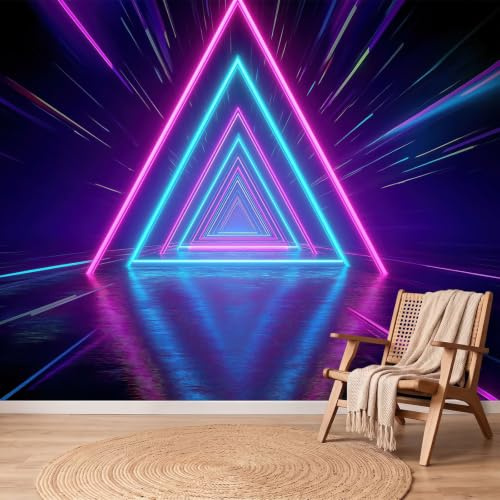 3D Papier Peint Intissé Tunnel Géométrie Néon Papier Peint Panoramique Pour Salon Chambre D'Enfant Poster Mural xxl Style Gaming Moderne Poster Tableaux Décoration Murale 300 x 210 cm