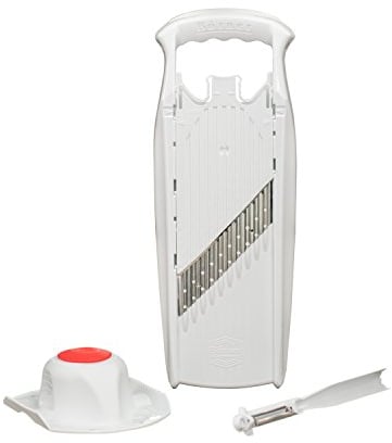 Börner Welle-Waffel PowerLine Wellenschneider + Fruchthalter + Schäler (3er Set) • Gemüseschneider für Wellen- & Waffelschnitt • Hobel für Gitterkartoffeln & Pommes • Farbe: Weiß