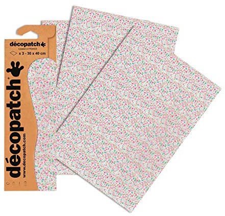 Décopatch Papier No. 717 (pink bunt weiß Streublümchen, 395 x 298 mm) 3er Pack