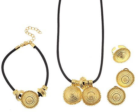 Äthiopisches Schmuck-Set, 22 Karat vergoldet, afrikanischer Schmuck, Äthiopien, Hochzeit, Braut, Habesha-Set