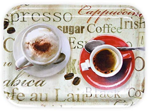 Lashuma Bandeja de desayuno de melamina, 31 x 23 cm, bandeja de café rectangular, pequeña, bandeja de fiesta duradera, impresión: espresso