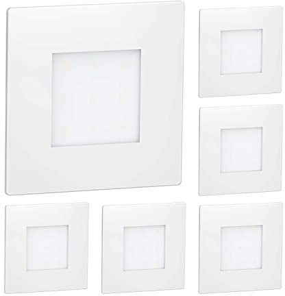 ledscom.de 6 Stück LED Treppenlicht/Wandeinbauleuchte FEX für innen und außen, eckig, weiß, 85 x 85mm, blau