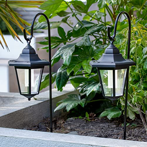 GardenKraft 18229 Pack of 2 Solar Powered LED Shepherds Crook Garden Lanterns/Hanging Victorian Coach Lamps/Outdoor Garden Lighting/Weatherproof Lights / 70cm High /