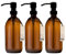 Kuishi Juego de Tres Botellas de Vidrio marrón ámbar de 500 ml con Bomba Negra de Acero Inoxidable, dispensador de jabón Recargable ecológico, decoración de baño Elegante