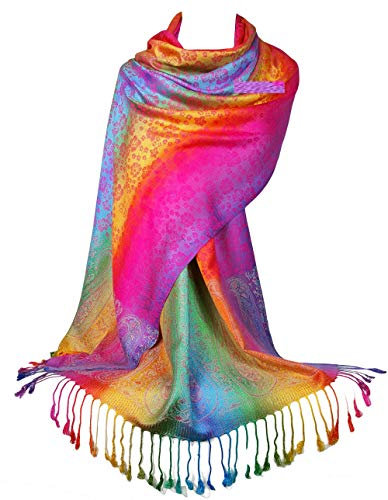 Gfm Seidiger Regenbogen-Schal im Pashmina-Stil, Paisley- oder Blumen-Muster Gr. 90, Frl-39-crtglb-floral Paisley