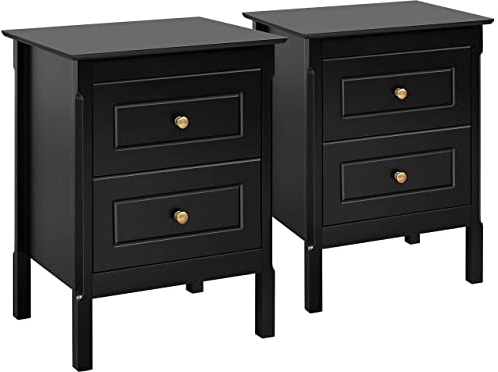 Yaheetech Nachttisch 2er Set Beistelltisch mit 2 Schubladen Holz Nachtschrank Sofatisch für Schlafzimmer/Wohnzimmer, Schwarz