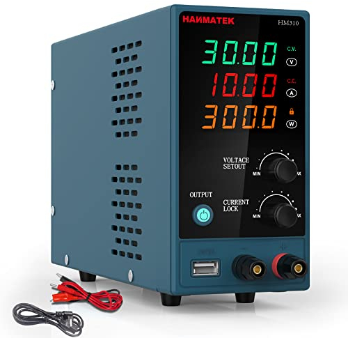 Fuente de alimentación de banco HANMATEK HM310 Fuente de alimentación de laboratorio de conmutación regulada Ajustable desde 30V / 10A Pantalla LED de 4 dígitos