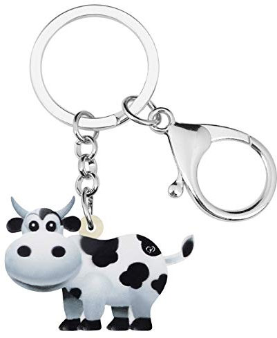 WEVENI Acryl Niedliche Milchkuh Schlüsselanhänger Rinder Schlüsselanhänger Bauernhof Schmuck Charms für Frauen Mädchen (Weiß)