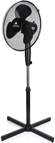 AERSON Ventilatore a piantana 40 cm | Ventilatore regolabile in altezza fino a 120 cm – Alta portata d’aria | 3 diversi livelli di velocità | Funzione oscillazione circa 80°., Nero