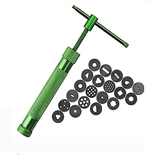 Ton-Extruderpistole mit 20 Spitzen, Zuckerpaste, Extruder, Kuchendekor-Werkzeuge, Edelstahl, rotierend, überfüllter Schlamm, Ton, Extruder, Bastelpistole, Kuchen, Fondant, Skulptur,