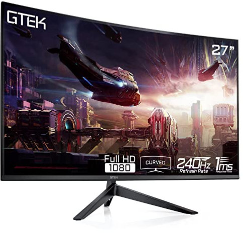 GTek Monitor para Juegos de 240 Hz, Pantalla sin Marco de 27 Pulgadas Full HD 1920 x 1080P, Curvo 1800R, VA 1ms MPRT, FreeSync, Altavoces, DisplayPort/HDMI, VESA - F2740C