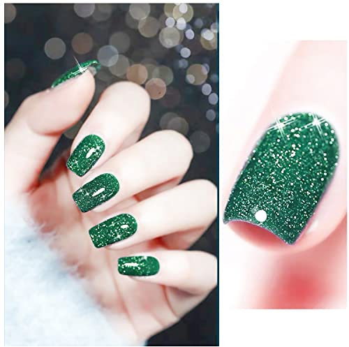 Vishine Soak Off UV LED Vernis à Ongles Gel Semi-Permanent Pailleté Vertes - Diamant Paillettes Green 10ml 6008