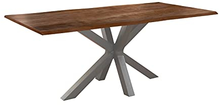 SAM Esszimmertisch 120x80cm Toledo, echte Baumkante, Akazienholz nussbaumfarben, massiver Baumkantentisch mit Spider-Gestell Silber