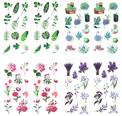 Oblique Unique® 84 Blumen Sticker Pflanzen Blätter Aufkleber Vintage Matt Kakteen Wildblumen Küchendekoration Dekoration Scrapbooking Kinder Basteln