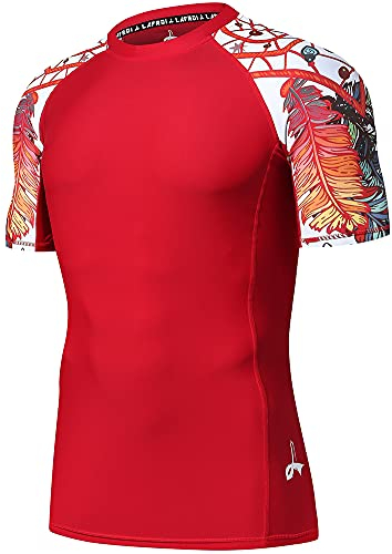 LAFROI Camiseta de Manga Corta para Hombre UPF 50+ Baselayer Skins de compresión CLY02D Red Fire L