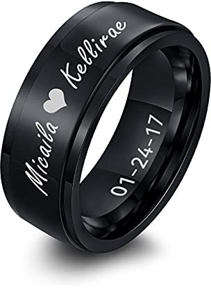 FLHEART Personalisierter Spinner Ring, Fedget Band Ring, Edelstahl Minimalist Band Stil benutzerdefinierte Name Ring Versprechen Verlobung Ehering für Herren, schwarz, 8mm, Größe 64 (20.4)