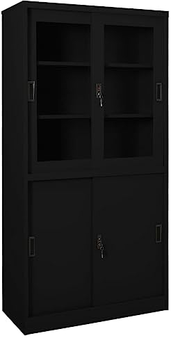 vidaXL Armario de Oficina con Puerta Corredera Mueble Archivador Armario Almacenamiento Archivos Documentos Organizador Acero Negro 90x40x180cm