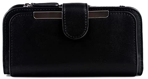 AOSSTA Damen-Geldbörse aus hochwertigem weichem Leder mit Münzfächern und Kartenhalter, Schwarz, Klassisch