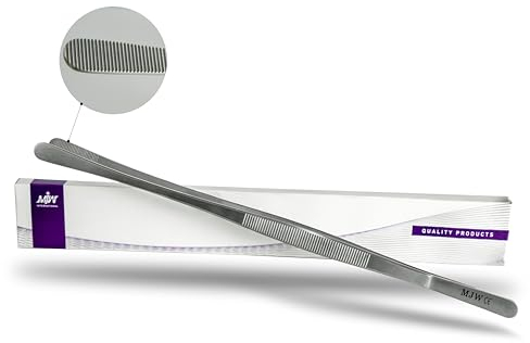 MJW Grill Tweezers – 30 cm Long Cooking Tweezers Made of Stainless Steel, Durable Kitchen Tongs Ideal as Meat, Spaghetti, Frying and Baking Tweezers with Serrated Tips