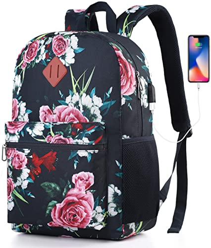 YAMTION Sac à Dos Homme avec Port USB - Pour Ordinateur Portable, Lycée, Université, Collège - Scolaire Filles, Banlieue, Décontracté