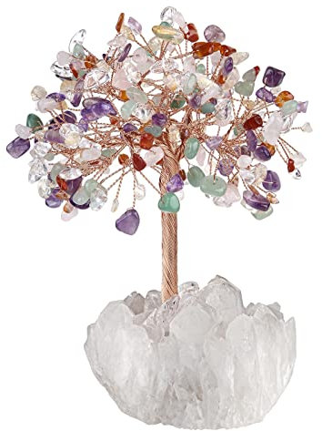 Nupuyai Bunter Kristall Baum des Lebens Edelstein Feng Shui Baum mit Bergkristall Druse Rohstein Base Glücksbaum Geldbaum Geschenk, Hochzeit, Feng Shui Deko