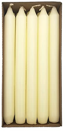 Hofer Lange Tafelkerzen, 20 Stück Set (1x20), dim. 19x200 mm, Farbe Elfenbein, Lange Brenndauer 7 Stunden, Set mit 20 dünnen Spitzkerzen aus tropffrei Wachs, Hergestellt in Österreich