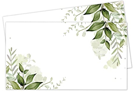 younikat 50er-Set Hochzeits-Tischkarten I Platzkarte I Namenskarten I Blumen-Eukalyptus Motiv I Visitenkarten-Größe I Blassgrün I für den besonderen Tag I Stilvoll I Hochzeit I Geschenk I dv1096