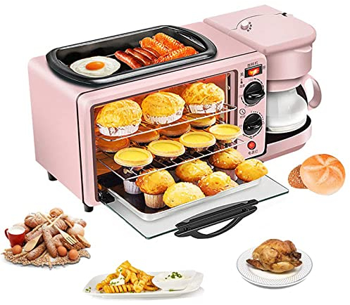 Breakfast Station Multifunctional Oven Electric 3 in 1 Household Breakfast Machine with Coffee maker and Griddle for Family Breakfast Afternoon Tea Supper Black ( Color : Pink , Size : Without cover )