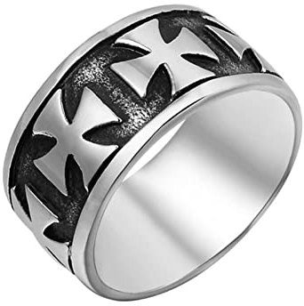 XJruixi Retro Round Simple Iron Cross German Ring Punk Stainless Steel Cross Ring Men Boy Biker Jewelry Party Gift Wholesale Size 8-13