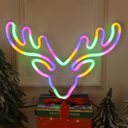 Panneau NéOn Renne Pour NoëL, LED NéOn Renne éClairage IntéRieur DéCoration Cerfs Enseigne NéOn LED Renne Enseigne Lumineuse Pour NoëL FêTe Festive Accueil DéCoration Gaming Mur,Coloured