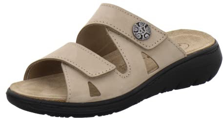 AFS-Schuhe 2808 Pantuflas cómodas para mujer de piel, prácticas zapatillas de trabajo con plantilla intercambiable, Nubuck de arena, 37 EU