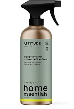 ATTITUDE Multi-Purpose Cleaner, EWG Verified, Plant and Mineral-Based Ingredients, Vegan Household Products, Refillable Aluminum Bottle, Geranium and Lemongrass, 473 ml